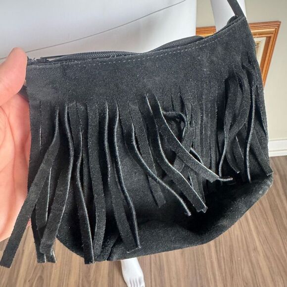 vintage mini black suede fringe crossbody bag - Picture 2 of 12
